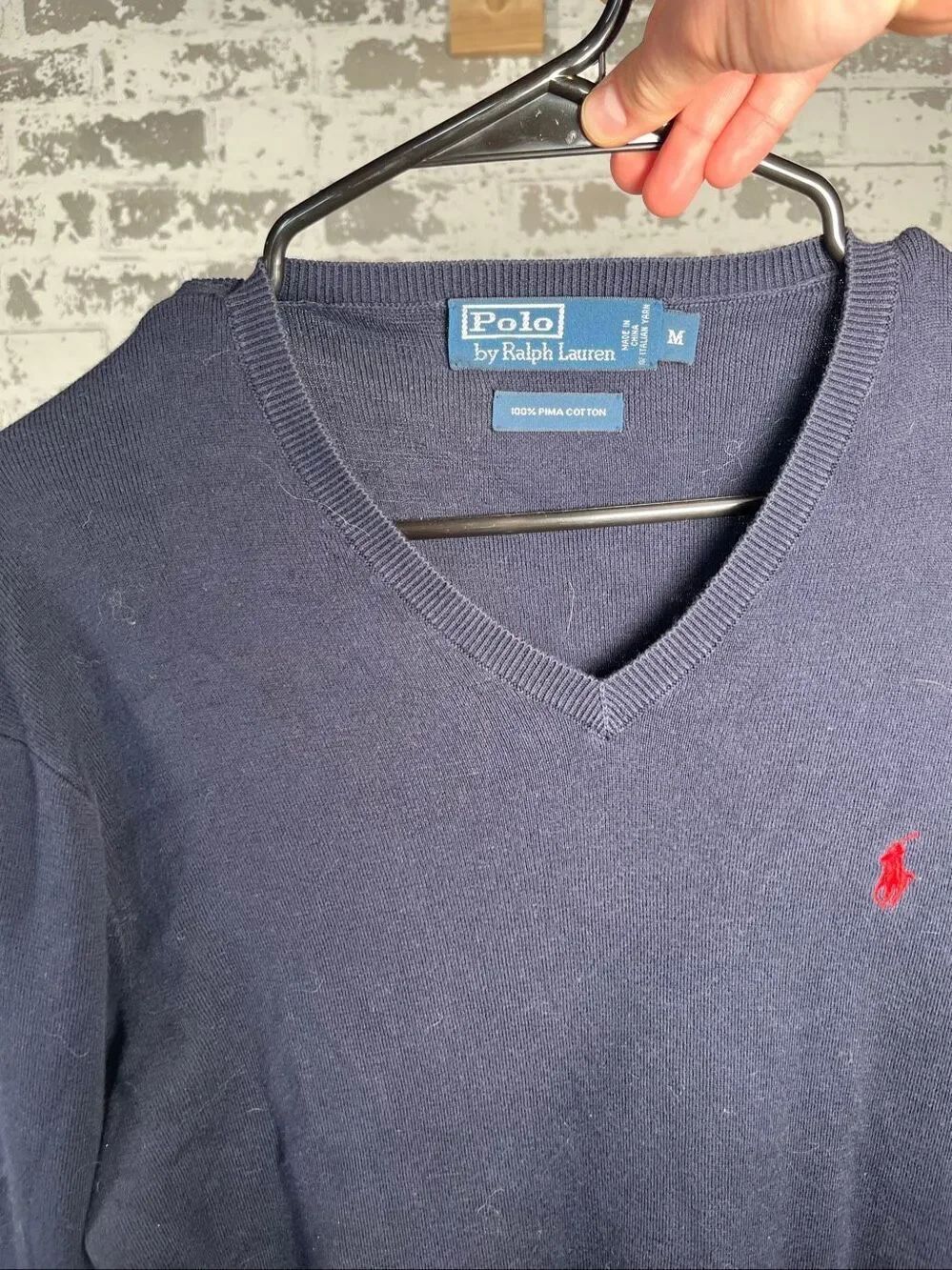 Polo by Ralph Lauren | mens vneck pima cotton blue sweater